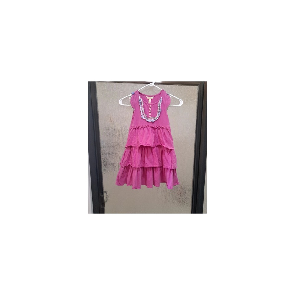 Matilda Jane Girls Magenta Pink Tiered Ruffle Dress Floral Bib Size 6